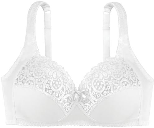 Dorina GEORGINA - Soutien-Gorge Sans Armatures en Coton pour Femme, Couverture Totale, Bordure en Dentelle Festonnée, Bretelles Larges Réglables, Design Non Rembourré pour Poitrines Généreuses, Blanc