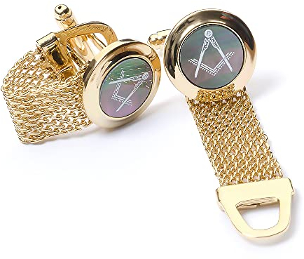 The Masonic Collection - Onyx Cufflinks for Men With Gold Plating - Comes With Chain Fitting Style - In Luxury Chrome Gift Box - Quality Freemason Gifts for Men