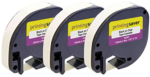 3 Rollen S0721550 12267 12mm x 4m Schwarz auf Transparent Etikettenband Kunststoff kompatibel für LT-100H LT-100T LT-110T QX50 XR XM 2000 Plus