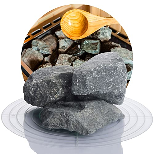 Schicker Mineral Deutsche Saunasteine 25 kg, hochwertige Diabas Aufgusssteine, handverlesen, hohe Widerstandsfähigkeit und Wärmespeicherfähigkeit, für alle Arten von Saunaöfen, 80-120 mm