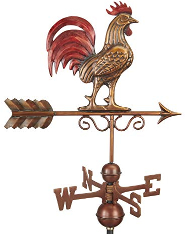 Good Directions 1975RED Wetterfahne Bantam Roter Hahn, reines Kupfer, handgefertigt, Mehrfarbig, Patina