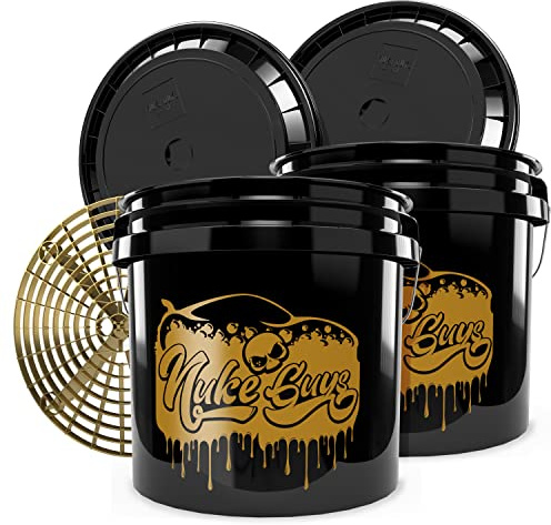 Nuke Guys Golden Bucket Limited Set – Seau de lavage GritGuard 3,5 gallons doré– Seau de lavage de voiture avec tamis à saleté pour le lavage doux de la voiture/moto