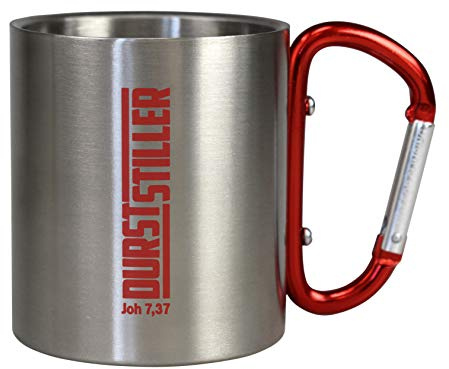 praktische Outdoor-Tasse aus Edelstahl mit Karabiner als Henkel 0,2ltr (rot)