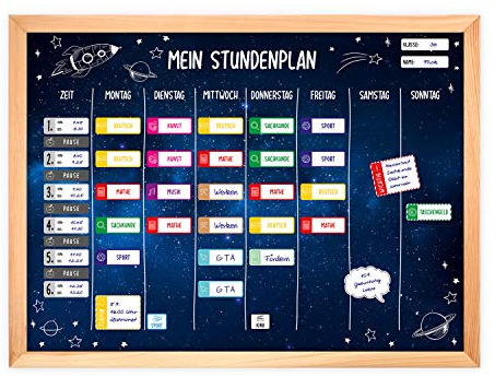magnetischer Stundenplan Weltall mit 90 Magneten und Stift - abwischbar Wochenplaner Schule - ca. 40 x 30 cm