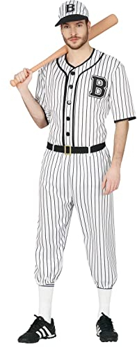 FIESTAS GUIRCA Baseball Kostüm Herren für Fasching, Karneval, Themen Partys - Größe L 52 – 54 - Sportler Kostüm Erwachsene - Mütze, Baseball Hemd, Baseball Hose mit Gürtel - Baseball Uniform Männer
