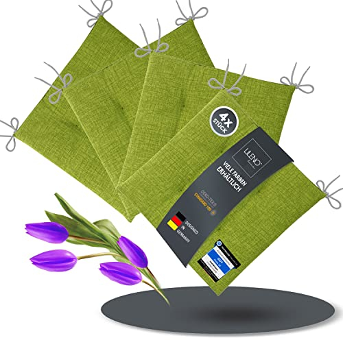 LILENO HOME 4er Set Stuhlkissen Grün (40x40x4,5 cm) - Sitzkissen für Gartenstuhl, Küche oder Esszimmerstuhl - Bequeme UV-beständige Indoor u. Outdoor Stuhlauflage als Stuhl Kissen
