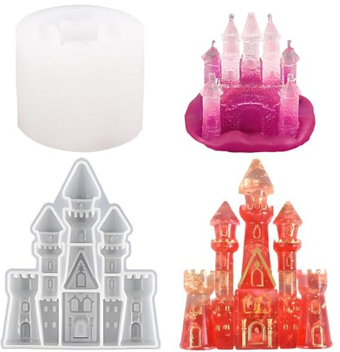 iSuperb 2PCS Silicone Molds for Resin, Resine Moule 3D Dream Castle Resin Mold pour Gâteaux, Savons, Argile, Décorations Créatives Moulage De Résine DIY Bijoux Artisanat Décor (2 Château)