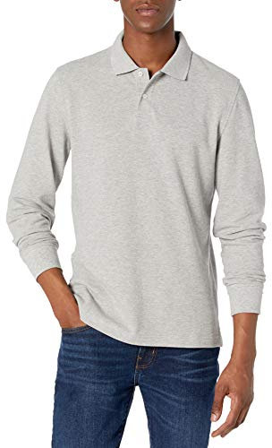 Amazon Essentials Men's Slim-Fit Long-Sleeve Pique Polo, Light Grey Heather, L