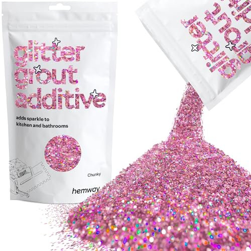 Hemway Glitter Grout Additive - Pink Holographic | Chunky Flakes for Adding Sparkle to Old & New Kitchen & Bathroom Tiles | Enhance Your Indoor Grouting Projects with a Sparkly Effect | 100 g