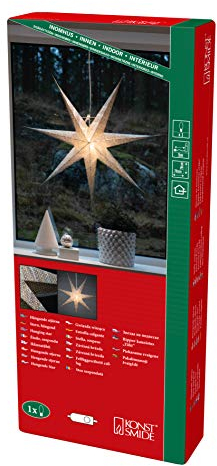 Konstsmide Papierstern mit 7 Zacken, metallisch, mit an/aus Schalter, Silber, 230V, Innen (IP20), weißes Kabel - 5919-350