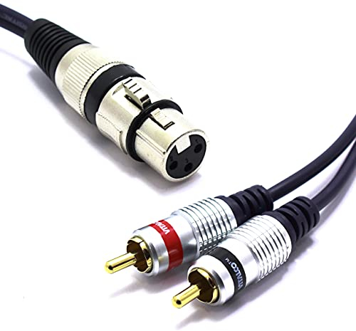 VITALCO XLR Hembra a 2x RCA 3m Cable Audio Adaptador XLR de 3 Pines a Doblo RCA conectores estéreo Divisor de Audio 3-pin Cable de Micrófono