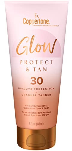 Coppertone Glow Protect and Tan Sunscreen Lotion + Gradual Self Tanner, SPF 30 Sunscreen, 5 Fl Oz Tube