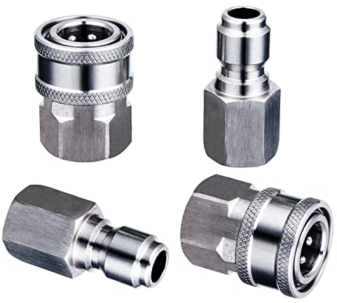 M MINGLE Adattatore per idropulitrici, 2 set di raccordi a innesto rapido da 3/8 di pollice, raccordi per idropulitrici in acciaio inox,maschio e femmina, 5000 PSI