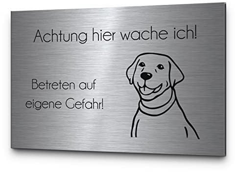 Vorsicht Hund Achtung Hund Hundeschilder Hinweisschilder Edelstahl | Verschiedene Hunderassen zB Dackel Schäferhund Chihuahua | Robuste Gravur - kein Druck… (Festes Design, Labrador)