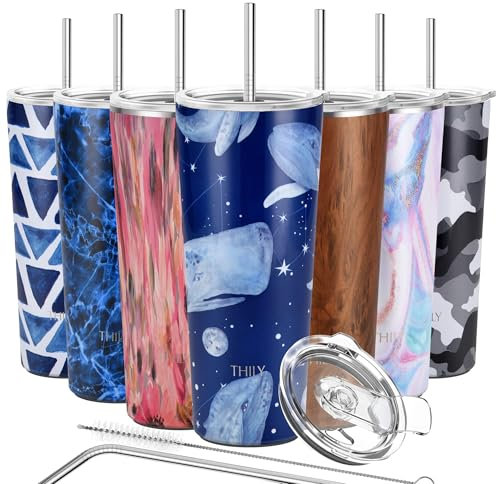 THILY Stainless Steel Vacuum Insulated Tumbler 780 ml Triple-Insulated Travel Mug with Splash-Proof Lid, Reusable, for Iced Water and Hot Beverage, Fantasy Whale