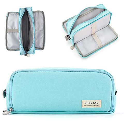 NEWUPZSI Federmäppchen hellblau mäppchen Weihnachten Geschenke für mädchen mit 3 Fächer Große, Mäppchen Mädchen Teenager, Federtaschen Pencil Case mit 3 Fach für Kinder