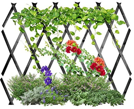 Expanding 6ft Wooden Trellis Climbing Plants Fence Panel Screening Lattice UK (Dark Grey 180 x 120cm)