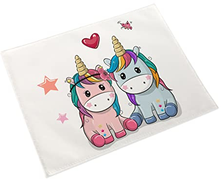Tischset Paar Einhorn Platzset 4er Set rutschfest Platzdeckchen Abwaschbar PVC Abgrifffeste Hitzebeständig Platzdeckchen Schmutzabweisend Tischsets für Küche Speisetisch 45x30cm