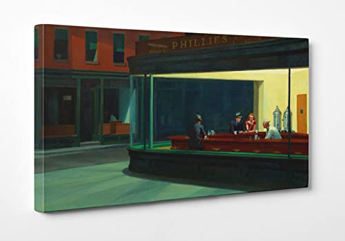 ShopArt – Tableau effet coups de pinceau à relief – Edward Hopper Nighthawks – Impression Fine Art sur toile haute définition prêt à accrocher (50 x 100 cm)