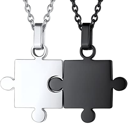 U7 Stainless Steel Puzzle for 2 Pieces Jigsaw Pendant Necklace, Cat/Tree of Life/Heart-Shaped, Customizable, Yin Yang Necklaces Jewellery Gift for BFF/Couple/Friend/Family, Send Gift Box