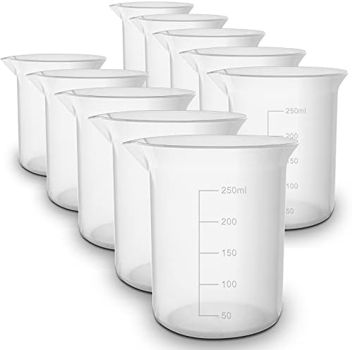 10 Pack - RE-GEN 250ml Graduated Clear Plastic Measuring Beakers Cups – Ideal for Laboratory, Home, Kitchen, Cooking, DIY, Arts & Crafts