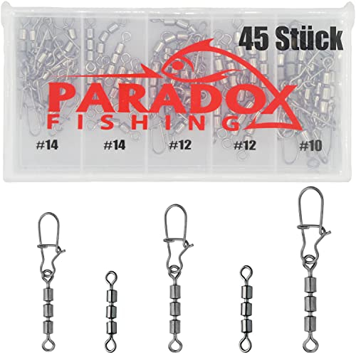 Paradox Fishing Dreifachwirbel Angeln Set #14-#10 45 Stück Wirbel Angeln Forellen Angel-Zubehör Set Wirbelsortiment Angelwirbel