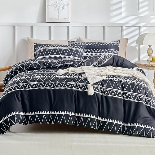 Tokokimo Set Copripiumino Matrimoniale 250x200cm, Copripiumino Matrimoniale 3 Pezzi in Microfibra Con Motivo a Bohémien, Comprendente 1 Copripiumino 250x200cm + 2 Federe 50x80, Nero…