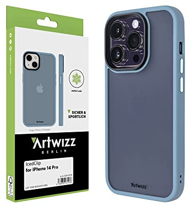 Artwizz IcedClip Hülle kompatibel mit iPhone 14 Pro - Mattes Vereistes Design, Rückseite mit Soft-Touch-Beschichtung, Nordic-Blue