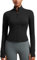 CRZ YOGA Damen Butterluxe Full Zipper Sport Jacke Zip Tasche Crop Running Laufjacke Gym Langarmshirt Sweatjacke mit Daumenloch Schwarz 42