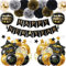 Silvester Deko 2025 Party Set XXL Neujahr Silvesterdeko Schwarz Gold Dekoration Happy New Year Girlande Luftballons Pompoms Blumen für Silvesterparty