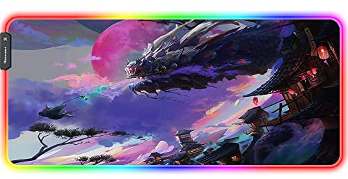 Bimormat XXLGaming RGB Mouse Mat,LED Anime Large Mouse Pad,800x300x3mm,10 Light Modes Extended Mousepad Non-Slip Rubber Base Desk Mat for Gaming Working Study(80x30 RGBdragon)