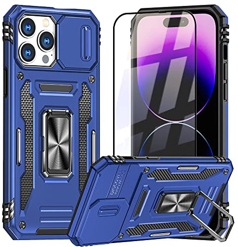 AKABEILA Coque Protection Écran pour iPhone 8 Plus/7 Plus Étui Verre Trempé Coque Vitre Protecteur TPU PC Housse Support Rotatif Protection Caméra Coulissante 5.5