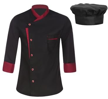 Freebily Herren Damen Kochjacke Chef Set Küchen Koch Jacke Mütze Gastromütze Set Restaurant Hotel Cafe Arbeitskleidung Uniform