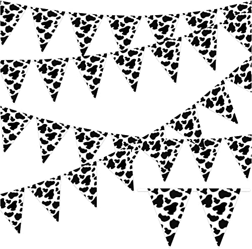 52.5 Ft Kuh Druck Wimpel Banner (2-Pack), Wiederverwendbare Kuh Wimpel Banner für Farm Theme Party, Einzigartig gestaltete Kuh Druck Geburtstag Party Zubehör, Nette Kuh Wimpel Flaggen Dekorationen