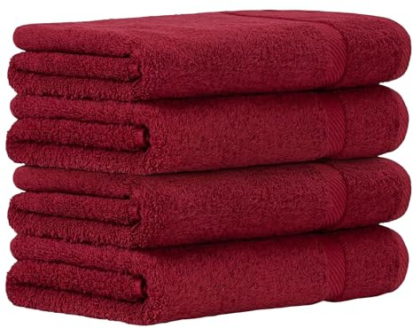 Luckytowel Duschtuch Set 70x140 cm – Oeko-TEX Badetücher aus 100% Baumwolle mit 600 g/m² – Badehandtuch groß mit Aufhängeschlaufe – flauschig & saugstark – Frottee Handtücher Set – 4er Pack Rot