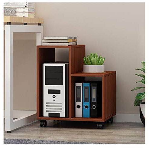 Computer Stands Wooden CPU Holder Storage Rack Under The Desk Desktop CPU Case Rolling Stand Removable PC Host Floor Stand with 4 Caster Wheels Platforms (Color : Gray) (Brown)