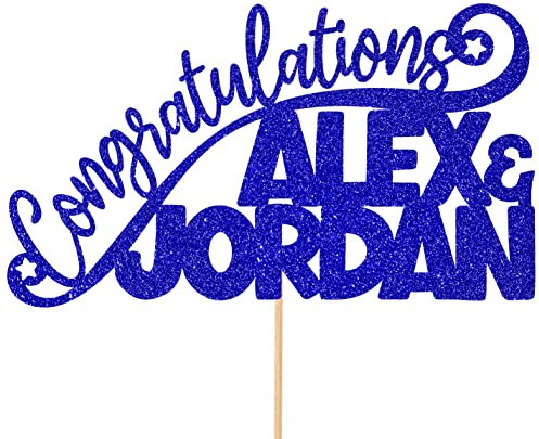 Personalised Congratulations Celebration Glitter Cake Topper - Bright Blue Any Name(s) Cake Decoration and Sprinkles - Any Occasion Party Decorations - Personalised Toppers for Cakes by Cakeshop