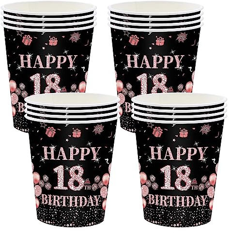 16 bicchieri di carta 30° compleanno, bicchieri usa e getta, colore nero, oro rosa, 235 ml, bicchieri di carta per feste di compleanno, 30° compleanno, set di carta per 30° compleanno