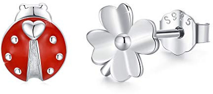 Marienkäfer Ohrringe für Frauen, REDSUN S925 Sterling Silber Glück Klee Blume Stud Ohrringe Hypoallergene Nette Tier Spots Stud AB Mode Stil Schmuck Geschenk für Frauen