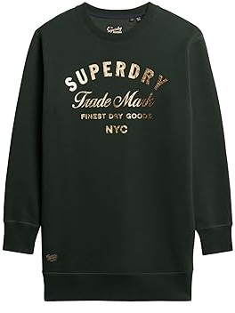 Superdry Damen Luxe Jerseykleid mit Metallic-Logo Akademie Dunkelgrün 36
