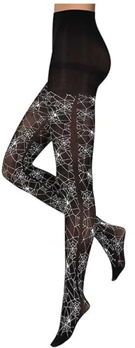 krautwear® Damen Strumpfhose Spinnennetz Fledermaus Spinnenweben-Muster, Hexen, Spinnen, Zubehör, Halloween Karneval Party Kostüm (Spiderweb-L-XL)