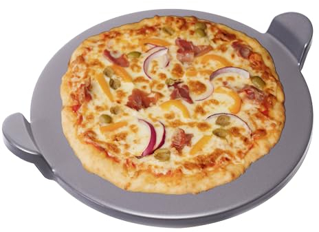 Old Stone Pizza Kitchen - Pietra per pizza smaltata rotonda con manici per forno e grill, 38,1 cm