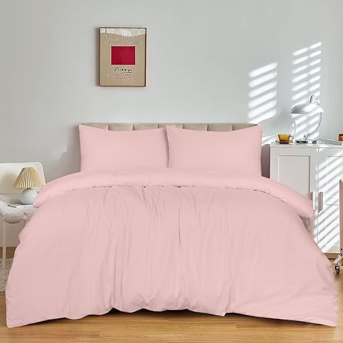 SSW HOMES Double Size Duvet Cover Set (Blush) - 3 Pcs Brushed Microfiber Plain Dyed Quilt Cover - Bedding Set with Button Closure Include 1 Duvet Cover & 2 Pillowcases