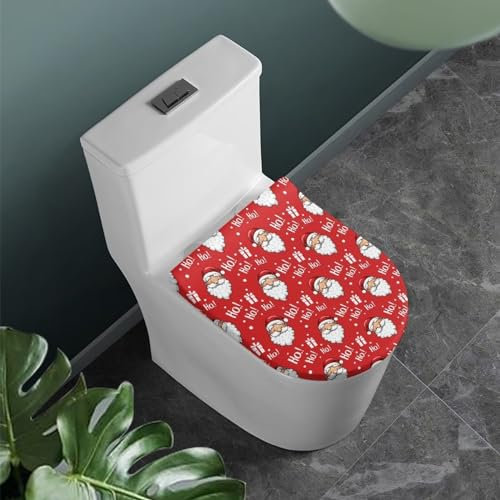 COEQINE WC-Deckelbezug für Weihnachten, rot, niedliches Weihnachtsmotiv Ho, mit elastischem Rand, rutschfest, für Badezimmer-Dekoration