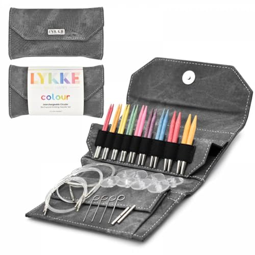 Lykke Austauschbare Stricknadeln, Farbe Holz 8,9 cm, Stricknadel-Set (grauer Denim-Effekt)