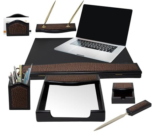 Majestic Goods 7-teiliges Schreibtisch-Organizer-Set für einen stilvollen und organisierten Arbeitsplatz, Burgunderrote Eiche, Kunstleder-Schreibtischplatten-Set