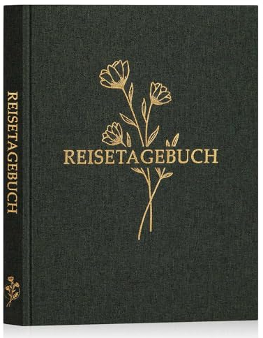 Lanpn Reisetagebuch Notizbuch für Frauen und Männer, Leinen Reisetagebuch zum Ausfüllen Fotobuch Reisejournal mit Aufforderungen, Reisebuch Urlaub Journal Jubiläums Reise Geschenke (Grün, 110 Seiten)