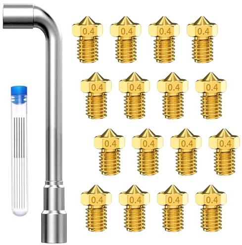 Ziamzra 16 Stück Nozzle 0.4mm 3D Drucker Düse Extruder Messing Kurzgröße für 3D Drucker Filament 1.75mm mit Düsenreinigungsnadeln 3D Drucker Zubehör für Artillery Phaetus Kobra Max Volcano 3D Printer