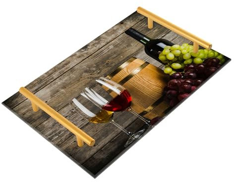 Goth Wine with Grapes Vintage Retro Decorative Trays with Handles Modern Serving Tray Cocktail Tray for Jewelry Perfume Living Room Tea Trays Serving