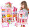 deAO Doll House for Girls, Kids Pink Dolls House Playset With Doll Figures, Furnitures and Accessories, 4 Stories Princess Castle Dollhouse Toys for Kids 3 4 5 6 7 8 Years Old